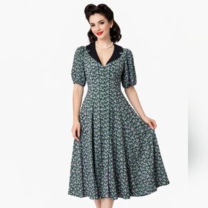 Asos Floral Twee Dress Peter Pan Collar Modest Tradwife Rockabilly Pinup Girl